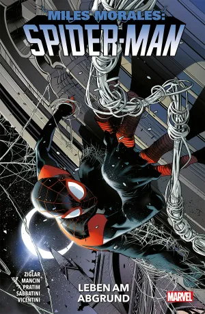 Das Cover von Miles Morales Spider-Man Band 2 zeigt den Titelhelden beim Netzschwingen in der Nacht.